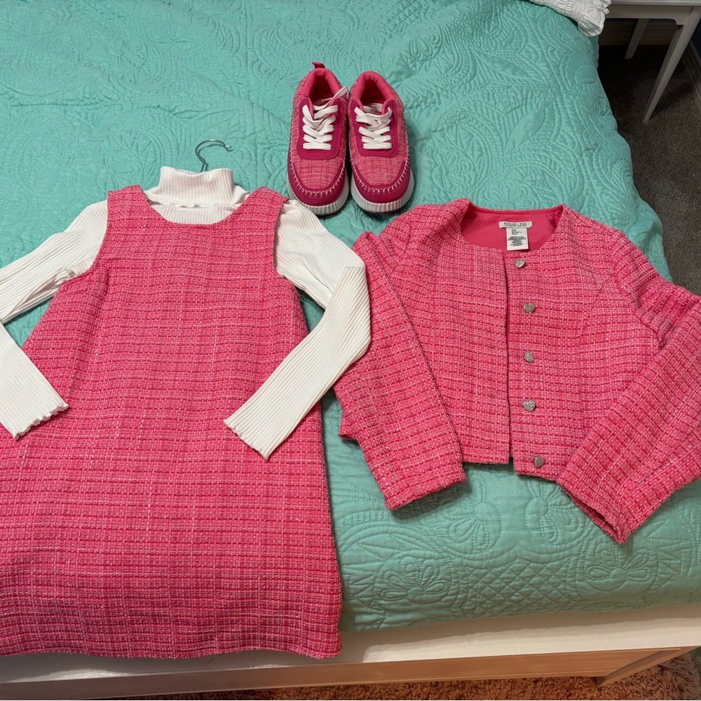 Rachel Zoe Pink Tweed Dress, Jacket, and Shoes Set